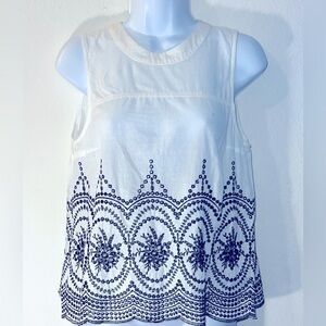 Embroidered White and Blue Sleeveless Top